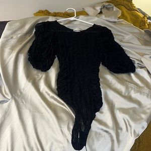 NWOT Free People Intimately Textured Puff Sleeve Black Bodysuit Size Small